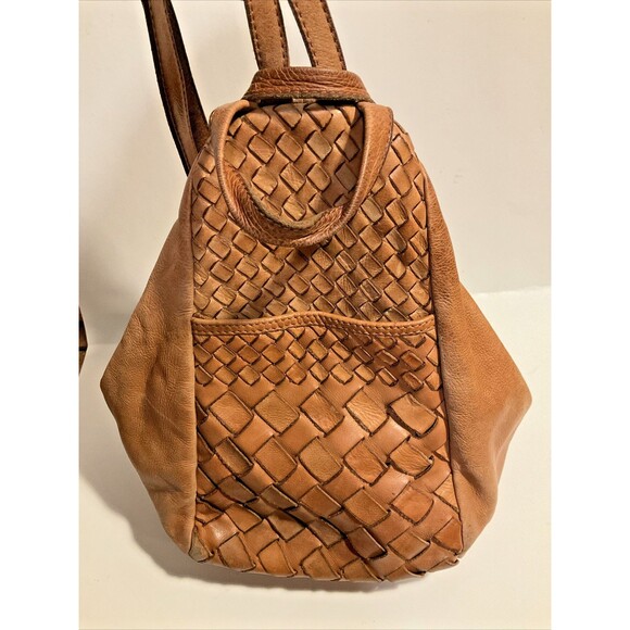 India Camel Color Woven Leather Backpack Bag Fashion Rugged Handmade Rustic main image 14
